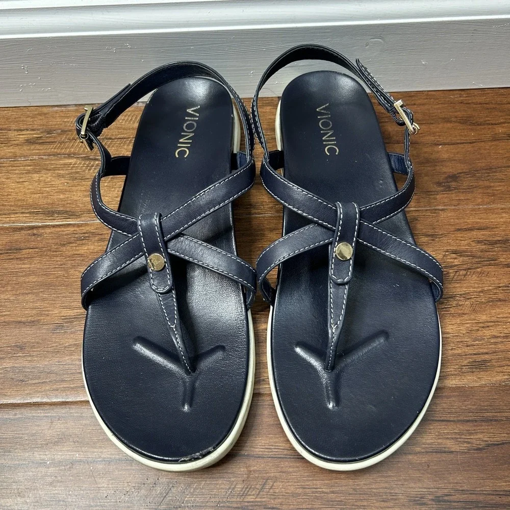 Vionic Sandals Womens Size 10M Leather Strappy Buckle Comfort Orthopedic Shoes